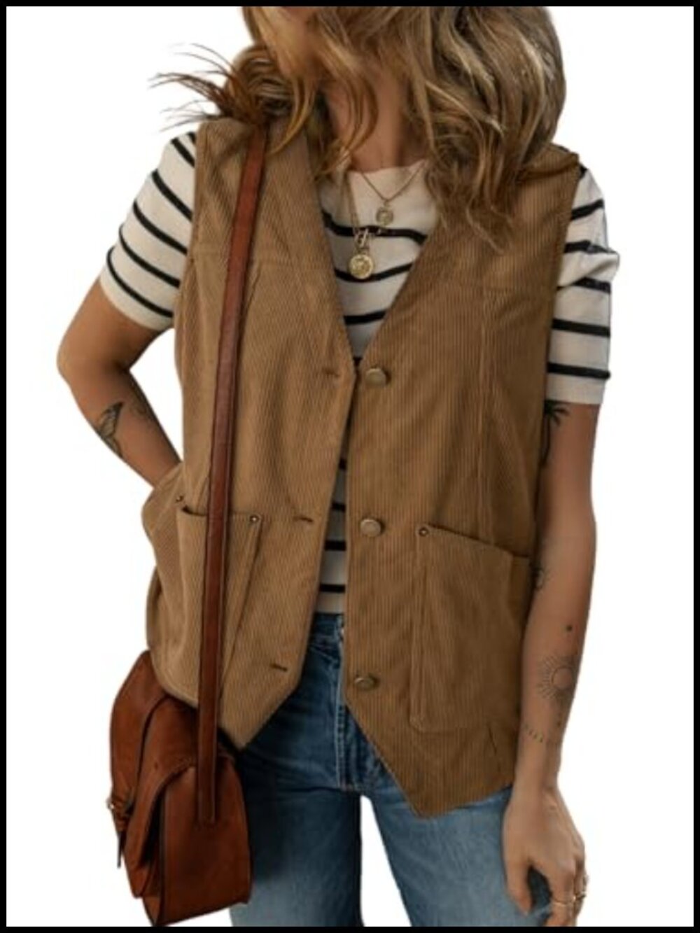 Dokotoo Womens Corduroy Button-Down Sleeveless Vest Lightweight Casual Waistcoat